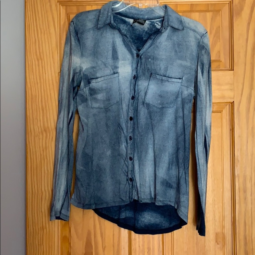 Off-denim button down blouse